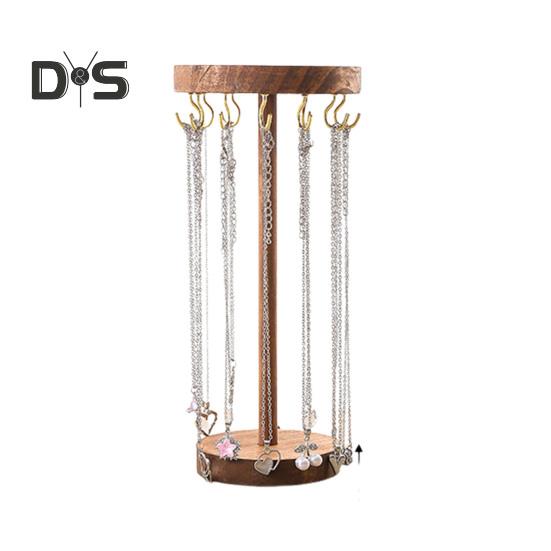Standing Necklace Holder Jewelry Organizer with Hooks Wooden Base Headband Organizer Display Stand for Girls Necklaces Bracelets