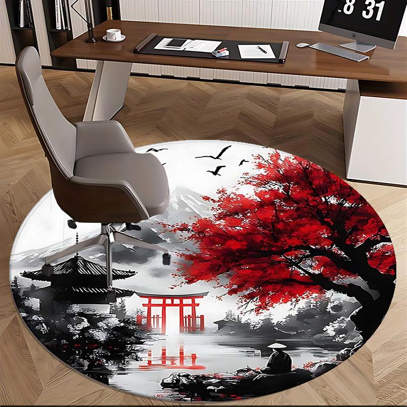 Japanese Landscape,Traditional Pagoda Scene Chair mat Round Rug Office carpet, Non slip, Suitable for Living Rooms, Bedrooms decor.1205216a