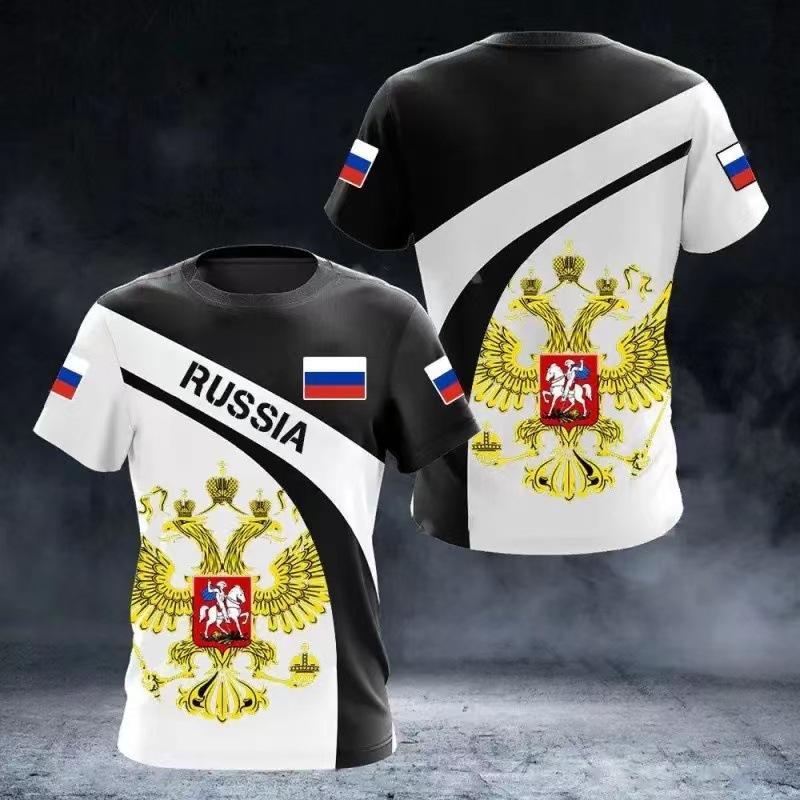 Популярная мужская футболка Россия Повседневная свободная с круглым вырезом Флаг России С коротким рукавом Верх Мужская одежда