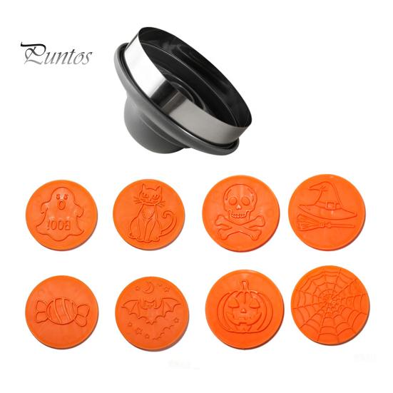 Cookie Cutters for Halloween 8pcs Magnetic Stamp Molds, Pumpkin Ghost And Skeleton Patterns Festive Butter Snack Stamper Design, Interchangeable