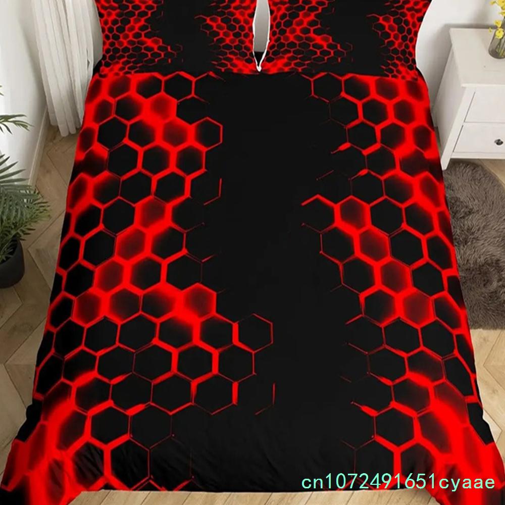 Комплект постельного белья Honeycomb с розовой геометрией и 3D-печатью из полиэстера, стильный двойной пододеяльник Queen King для мальчиков и взрослых