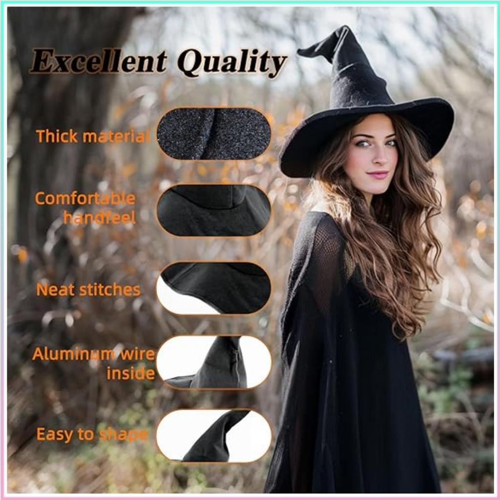 Костюм на Хэллоуин, Колпак ведьмы с острым концом, Черный, Шляпа ведьмы, Высокое качество, Хэллоуин, Декоративная шляпа ведьмы
