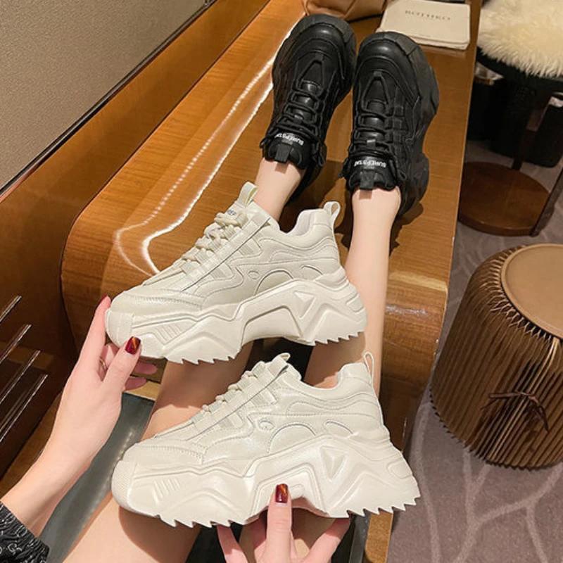 Новые кроссовки с толстой подошвой, увеличивающие рост, весна-осень 2024 года, повседневные, на шнуровке, универсальные, модные, спортивные, кроссовки