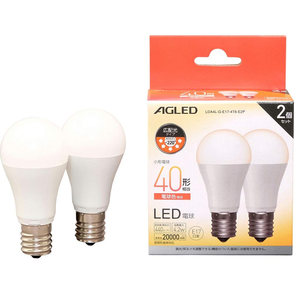 Iris Ohyama LED Wide 40W Warm Set of Energy-Saving Measures Bulbs, E17, Beam, Equivalent, White, 2, LDA4L-G-E17-4T6-E2P
