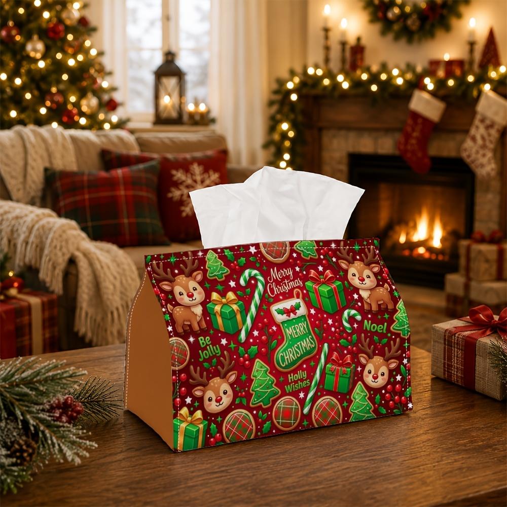 1pc Cartoon Festive Holiday Tissue Box | Multi-functional Christmas Napkin Box, Available Suitable for Home, Christmas Car Decoration Reindeer Gift Bo