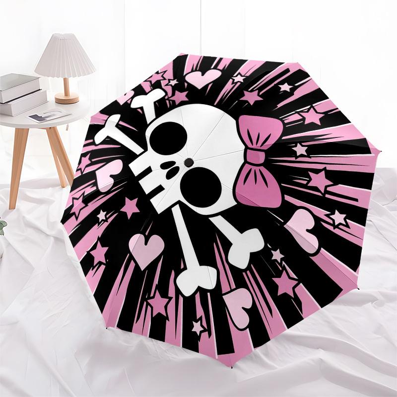 1pc Skull and Crossbones with Bow Umbrella with Plastic Handle,Suitable for All Seasons Home Travel Outdoor UmbrellaM1353