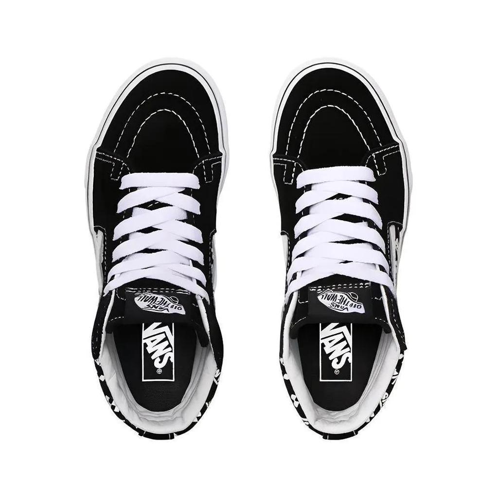 Vans SK8 Canvas Abrasion Resistant High top Skateboard Shoes Black White Print Children Aged 3 7 Years Old (Unisex)