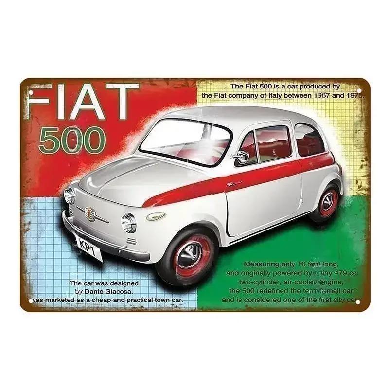Классический Fiat 500 Винтажные Металлические Жестяные Таблички Металлический Постер Настенный Декор Постер Кафе Бар Паб Домашний Настенный Декор Авто Металлическое Художественное Постер