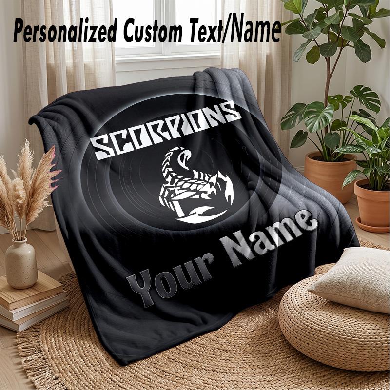Scorpions Custom Flannel Throw Blanket Print Your Name Text Soft Warm Blanket Holiday Present