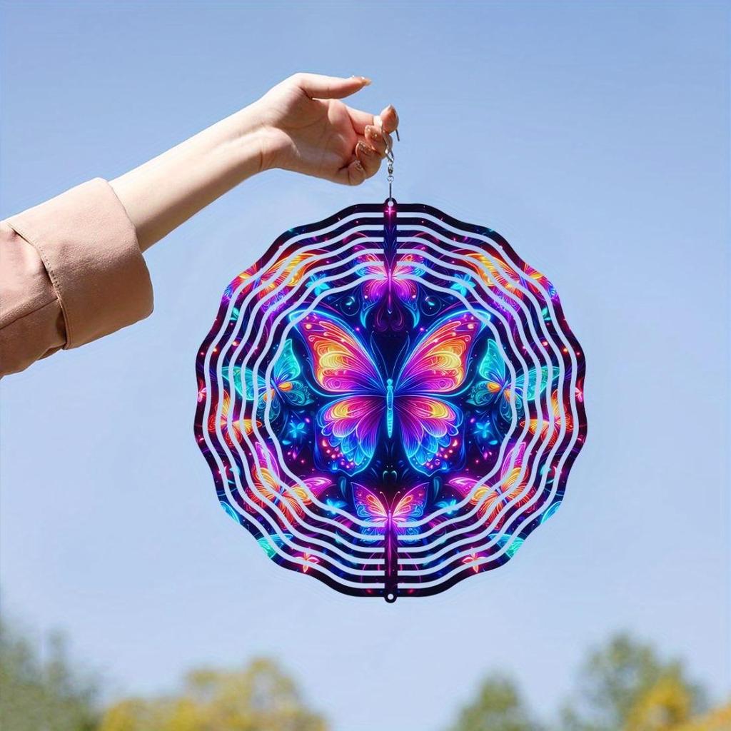 3D Metal Blue Butterfly Wind Spinner: Yard and Garden Decoration, 25.4cm Kinetic Outdoor Spinner, Spinfinity Wind Sculpture, No Feather, Classic Style