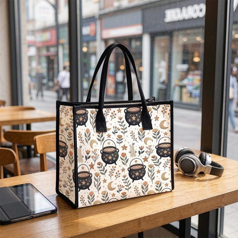 Witchy Floral Tote Bag Portable Shoulder Bag for Daily Commute Shopping