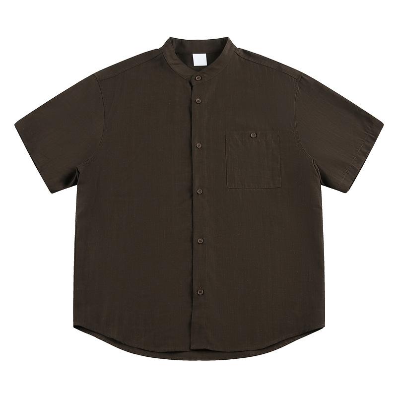 New stand-up collar short-sleeved shirt Lyocell old money breathable casual men's button-down cardigan 2026 summer thin top