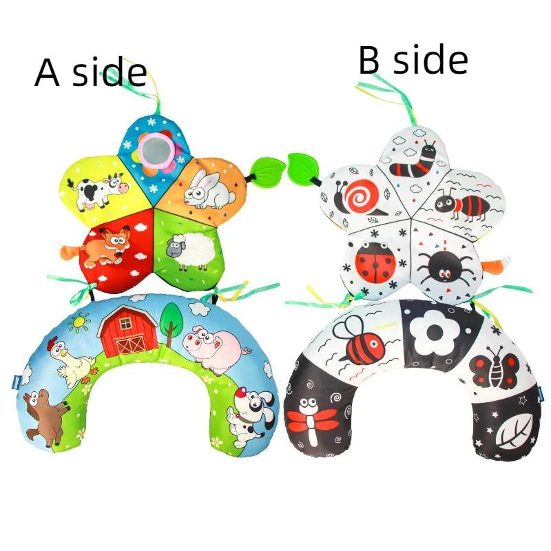 Baby Black And White Tummy Time Pillow Toy Newborn Head Up Training Pillow High Contrast Double-Sided Sensory Lying Pillow