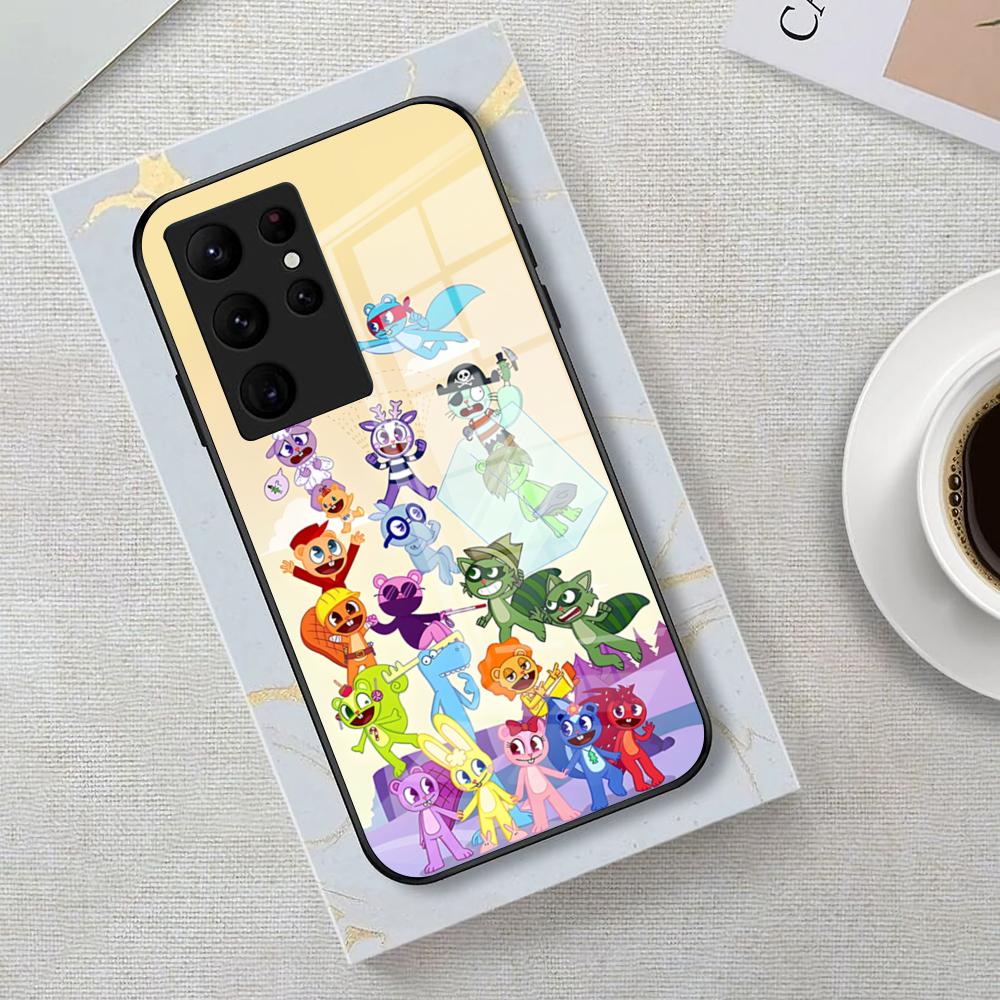 Мультяшный Чехол для Телефона Happy Tree Friend Для Samsung S26 S25 Edge Ultra 23 22 21 20 Ultra Plus S24 Fe Стеклянная Крышка