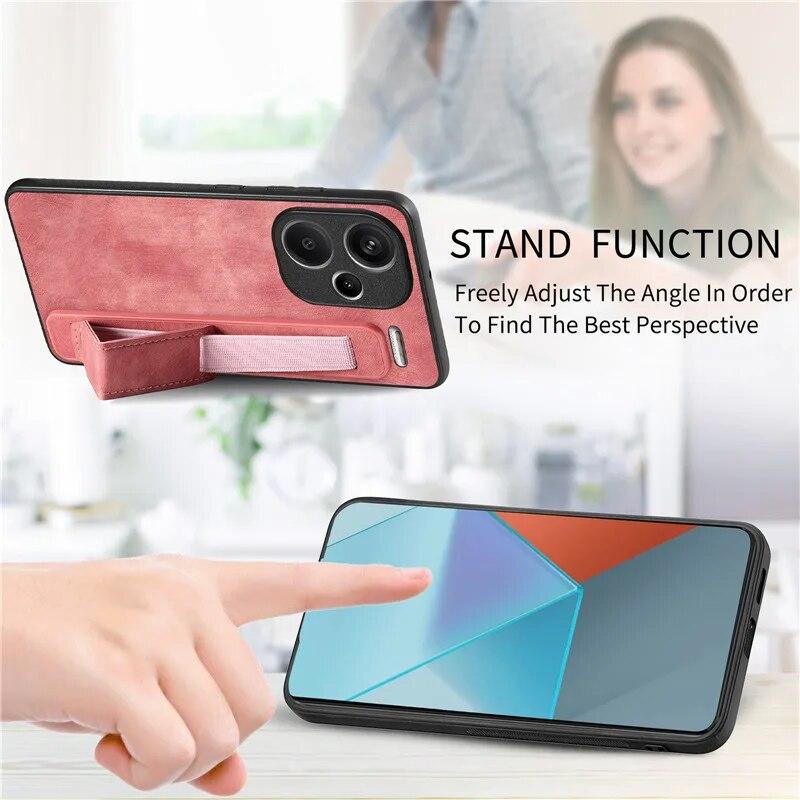 Кожаный чехол-держатель с ремешком на запястье для XiaoMi 15T 14T Pro 13T 12T 11T 10T POCO X7 Pro X6 X5 RedMi 13C 15C RedMi Note 13 12 Pro Plus 11 11S