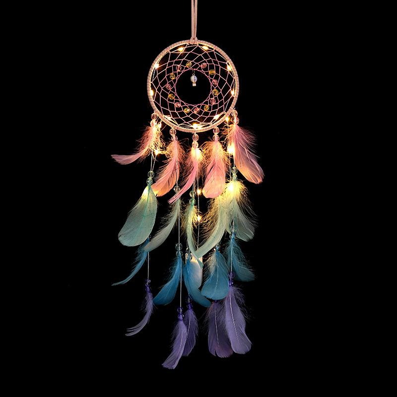 Colorful True Feather Dream Catcher Lights Up Creative Dreamcatcher Girls Practical Special Birthday Gifts Home Decoration