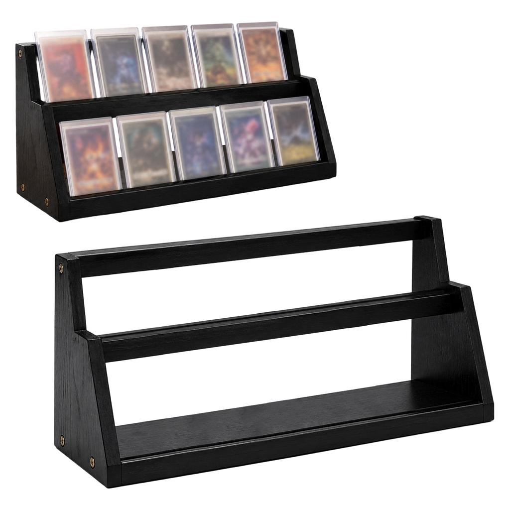 Wooden Two Tier Display Stand Multi Layer Step Style Card Holder Organizer for Collectibles and Small Items Shelf Storage Rack