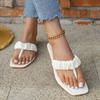 Womens Flat Fashion Pleats Slippers Female 2024 Summer Square Toe Woman Outdoor Leisure Flip Flop Beach Slippers Sandalias Shoes