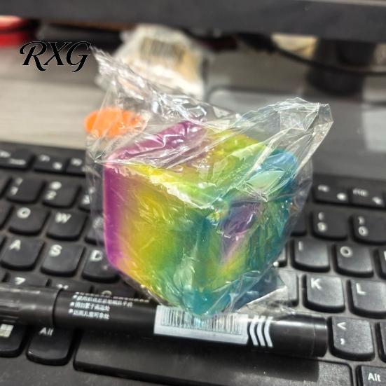 Stress Relief Toy Rainbow Ice Cube Squeeze Ball, Transparent Jelly Fidget Shape for Anxiety Relief, Soft TPR Decompression Kids Adults