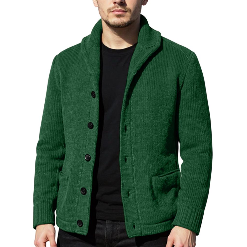 Мужской кардиган, повседневный шаль, с длинным рукавом, однотонный, на пуговицах
