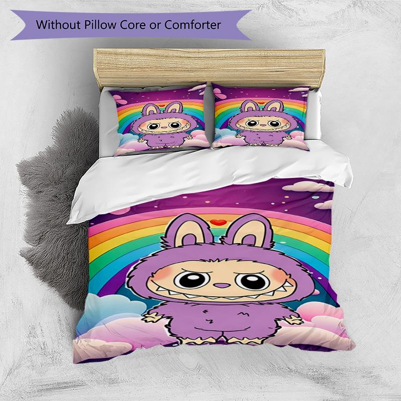 3pcs Duvet Cover Set (1*Duvet Cover + 2*Pillowcase, Without Core), Labubu Print Bedding Set, Bedroom Decor, All‑Season, Birthday Gift