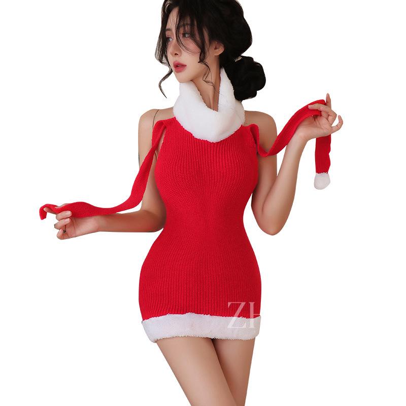 Chaqu Fun Lingerie: Sexy High Neck Backless Sweater - Quick Release Seductive Christmas Cosplay for Women