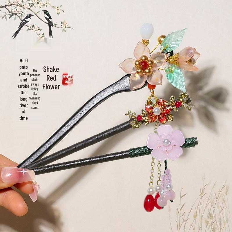 Elegant Wooden Chinese Tassel Hairpin for Hanfu | Women's Ancient Costume Hair Bun Accessory & Styling Ornament Gift.