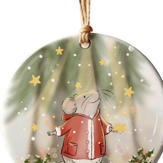 Рождественское украшение, круглая акриловая подвеска на елку, мультяшная крыса в красной куртке, подвесное украшение для рождественской елки, автомобиля, домашнего декора