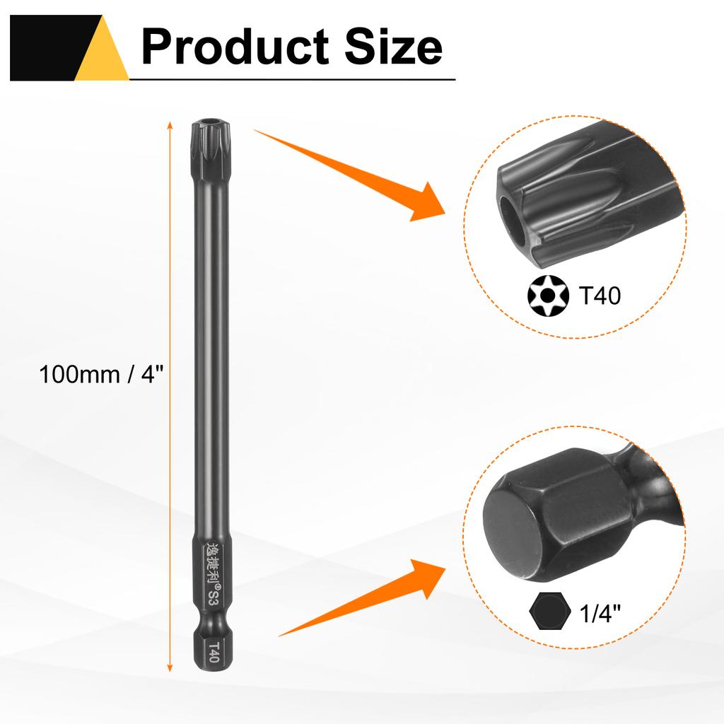 6 шт. Биты Torx T6-T40 1/4" Шестигранный Хвостовик 75 мм/100 мм Сталь S3 Магнитные Звездообразные Биты со Штифтом (Tamper Proof Star) 6-гранные Биты для Шуруповерта