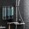 Dark Gray 3-Chamber ABS Hand Soap Dispenser Refillable Bottle No Drill Shampoo Conditioner Toilet Bathroom Mounting for Hotels