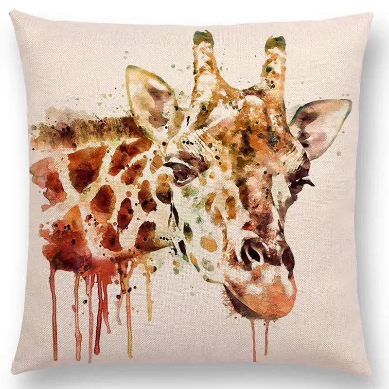 Watercolor Animals Cushion Cover Portrait Head Bighorn Lion Leopard Tiger Bear Eagle Horse Dogs Home Sofa Throw Pillow Case
