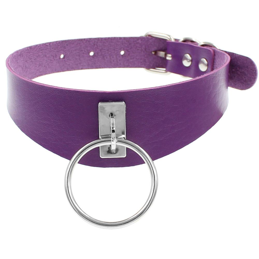 Simple Harajuku Street Dance Punk O-Shaped Ring Trend PU Leather Necklace Collar Neck Cover