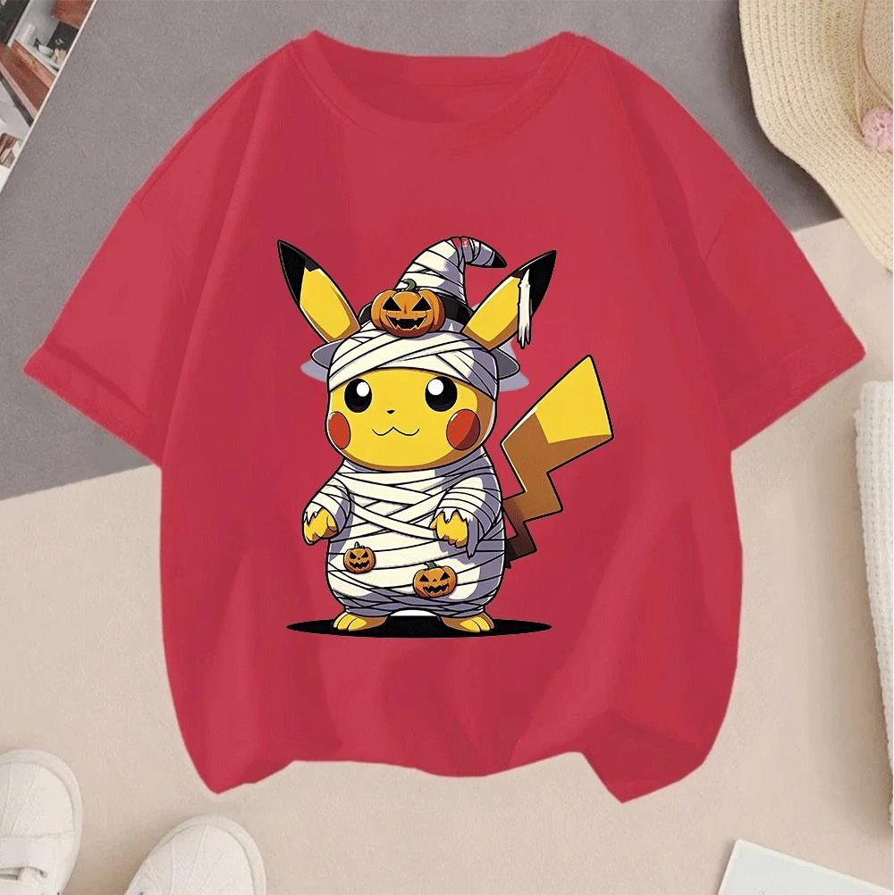 2026 Summer Pikachu 2D Cartoon Print Short Sleeve Tops Teen Casual Fashion Tees Hot Sale