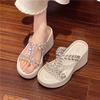 Thick-soled Flip-flops Summer Rhinestone Shoes Wedge Heel Sandals and Flip-flops