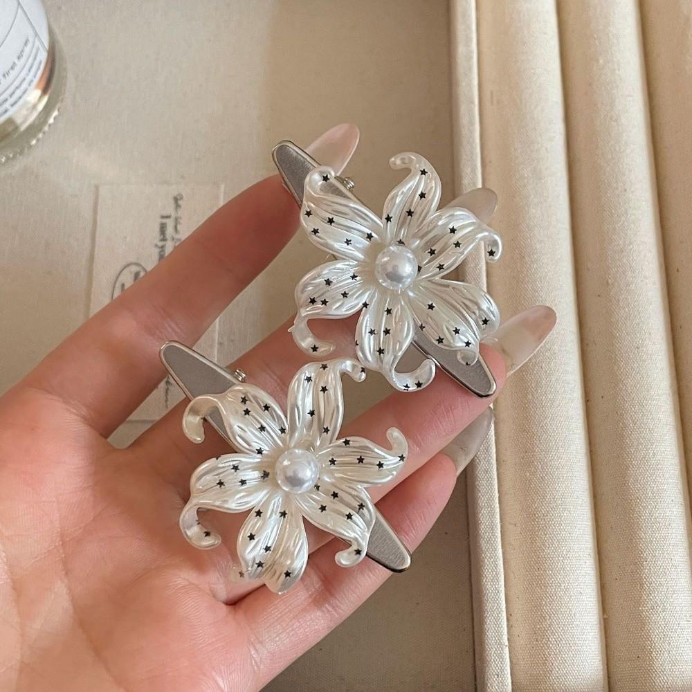 Star Print Flower Hairpins Beige Vintage Side Clip Cute Flower Hair Clips Women