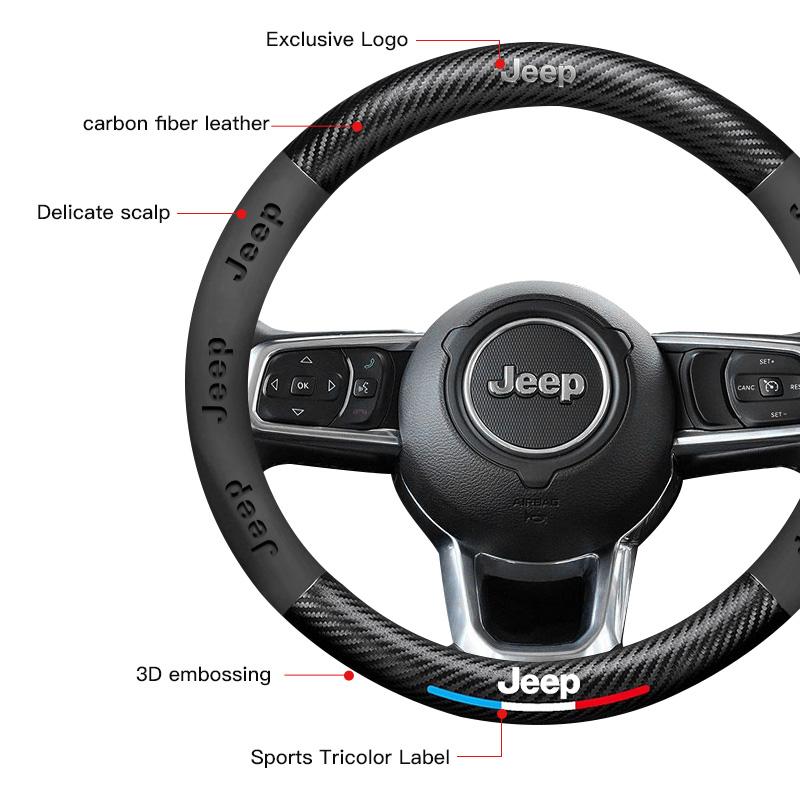For Jeep 38CM Anti Slip Car Steering Wheel Cover Carbon Fibre Texture For Jeep Grand Cherokee Wrangler JK Gladiator Compass R