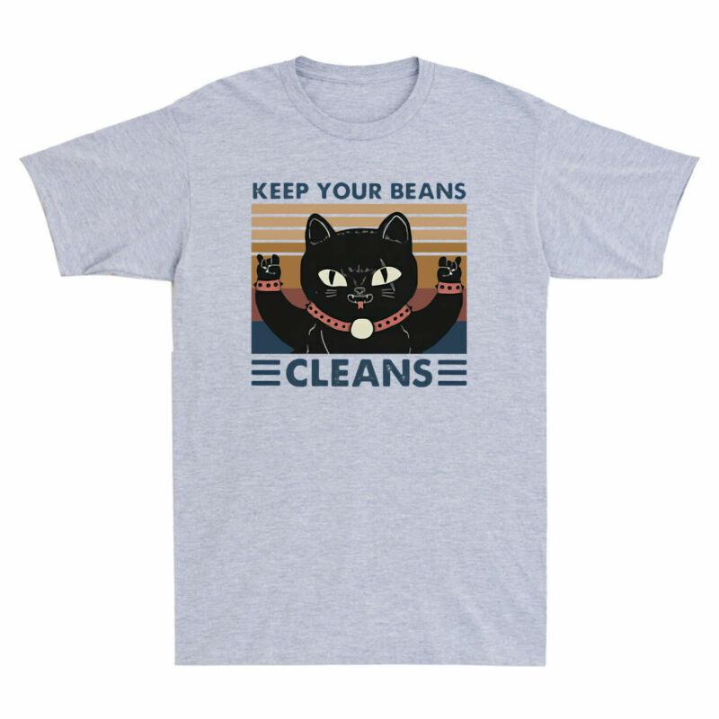 Short Your Cotton Retro Vintage Cat T Sleeve Shirt Funny Cleans Shirt Keep Beans