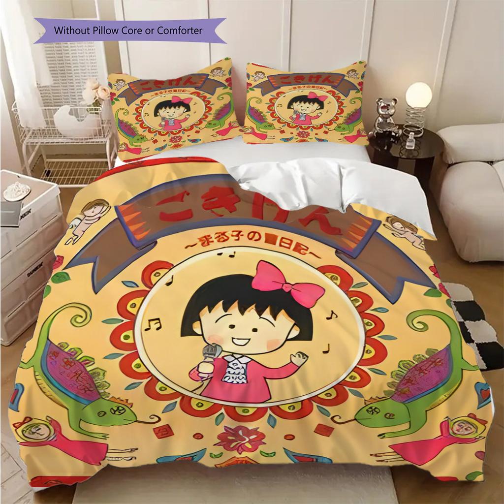 Chibi Character Cat Flowers Threepiece Set 1 Duvet Cover 2 Pillowcase Without Core Christmas Birthday Gift Duvet Cover And Pillowcase