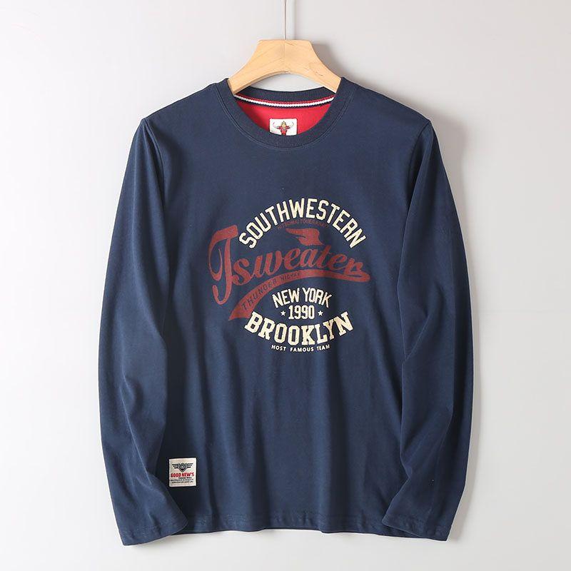 Men's Loose Casual Printed Long-Sleeve T-Shirt, Spring and Autumn, Export Surplus, Pure Cotton, Round Neck, Base Layer Shirt