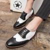 Newly Men's Leather Wedding Dress Prom Shoes Black White Mixed Patchwork Lace Up Brogue Oxfords Loafers Zapatos Hombre