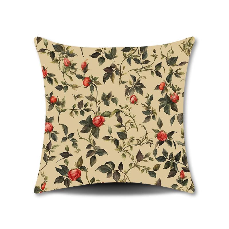 Spring Flower Print Pillow Cover for Home Living Room Sofa Cushion Cover Linen Print Cushion Cover