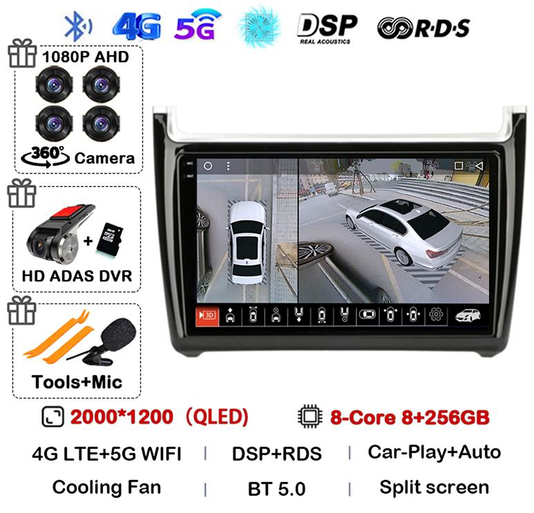 Android 14 Carplay Auto 2din Car Radio For Volkswagen VW Polo 2008-2020 Multimedia Video Player GPS Head Unit Stereo 360 Camera