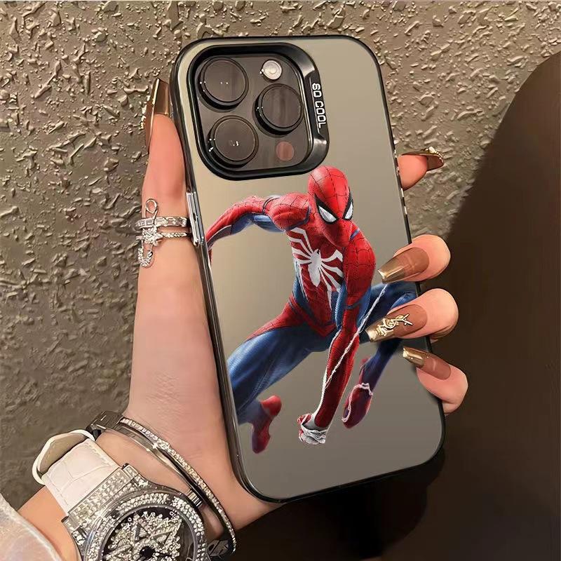 Spider-Man compatible iPhone 16 Pro Max phone case, personalized cartoon design, new color silver 12/11 hard case for 15 Pro.
