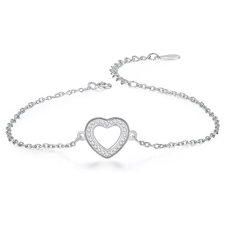 New Arrival 925 Sterling Silver Lovely AAA Zircon Bracelets Love Heart Pendant European Charm Bracelets Bangles Jewelry Gift