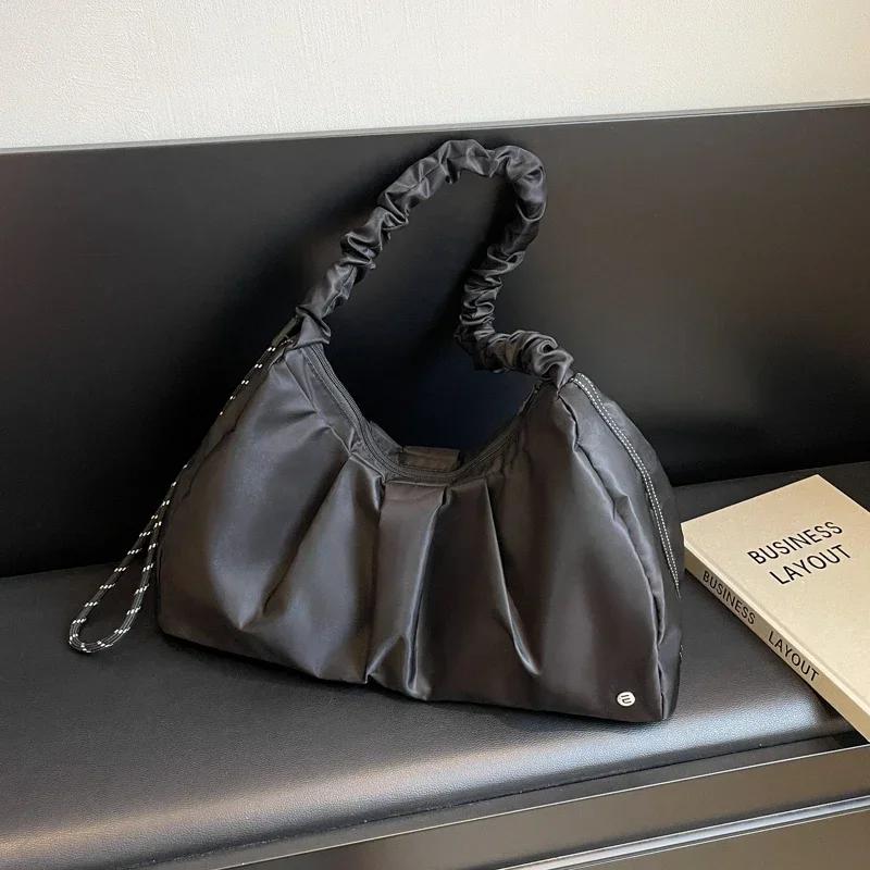 Monochromatic Large Capacity Crossbody Bags for Women Casual Sewing Line Soft Zipper Nylon Bags