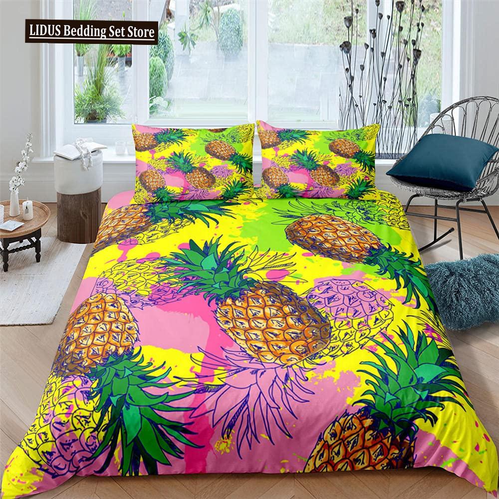 Fruit 3D Pineapple Fruit Pattern Duvet Cover Set King Queen Size Bedding Sets With Pillowcase For Boy Girl Polyester Bedding Set