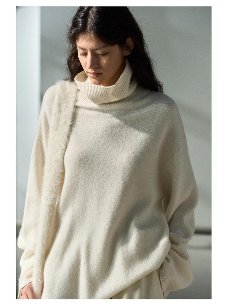 Shi Ji Wool High Neck Loose Sweater - Cozy Autumn Long Sleeve Pullover