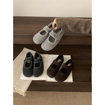 Туфли женские бархатные серые Мэри Джейн пушистые туфли женская зимняя обувь корейская версия шерстяных хлопковых туфель