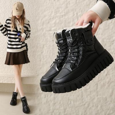 Флисовые ботинки Мартина на толстой подошве, женские ботинки 2025 зима, новые ветрозащитные ботинки, альпинистские ботинки, шнуровка, увеличивающие рост, хлопковые ботинки ZY12297