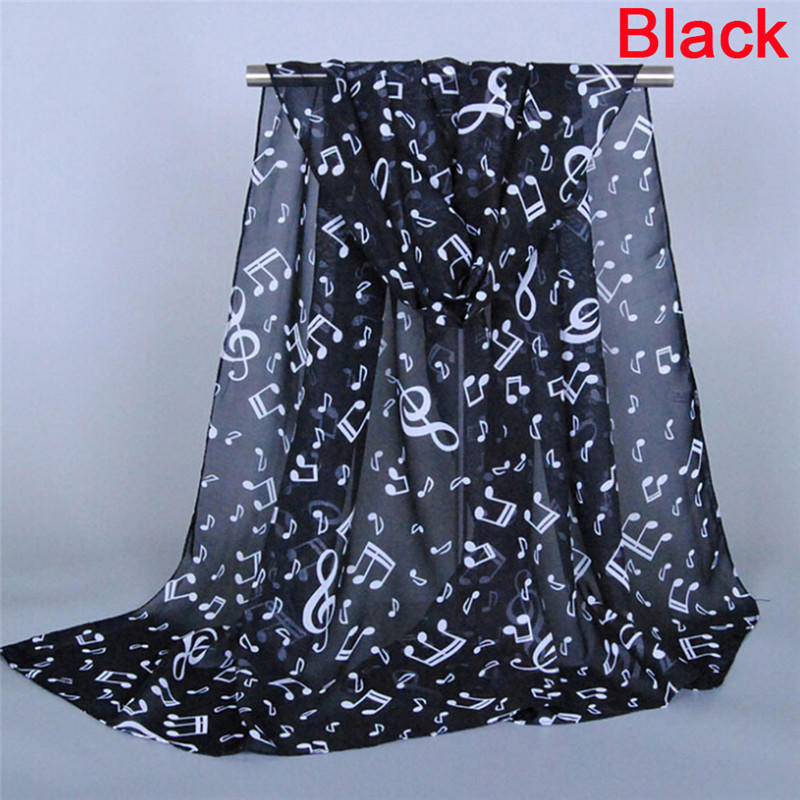 Womens Fashion Scarves Musical Note Print Ladies Soft Chiffon Infinity Scarf New